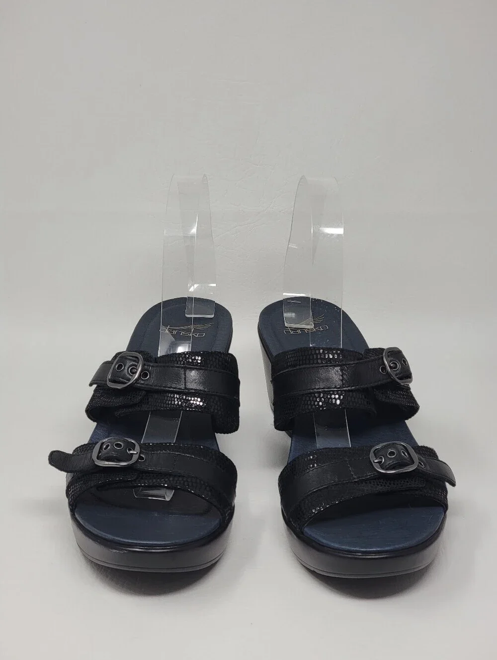 Dansko Womens Jessie Black Leather Buckle Wedge Platform Slide Sandals Size 41